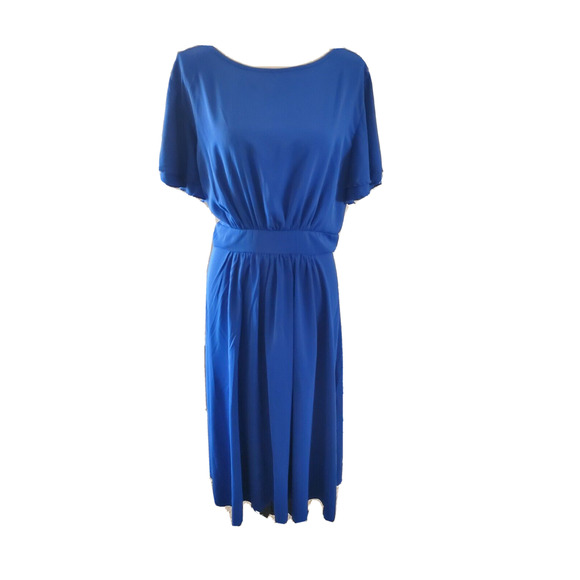 Shein Curvy Royal Blue Flutter Sleeve Silky Polyester Midi Dress Sz 1XL or 14 - Picture 1 of 4